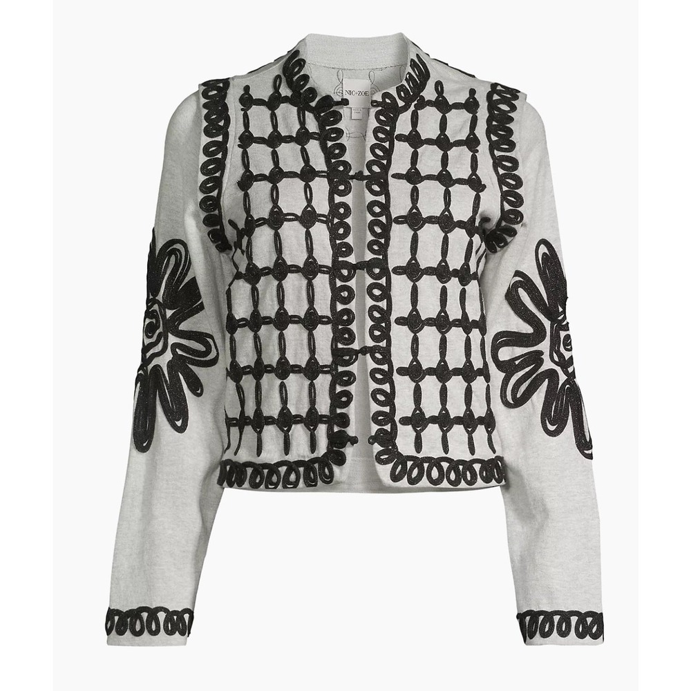 NIC+ZOE Grey Multi Embroidered Soutache Jacket XS Women Grey Black F231150 NWT